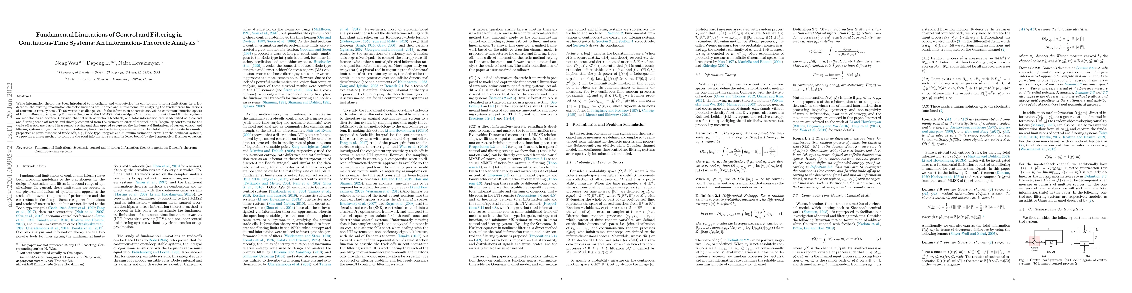 Thumbnail for Fundamental Limitations of Control and Filtering in Continuous-Time
  Systems: An Information-Theoretic Analysis