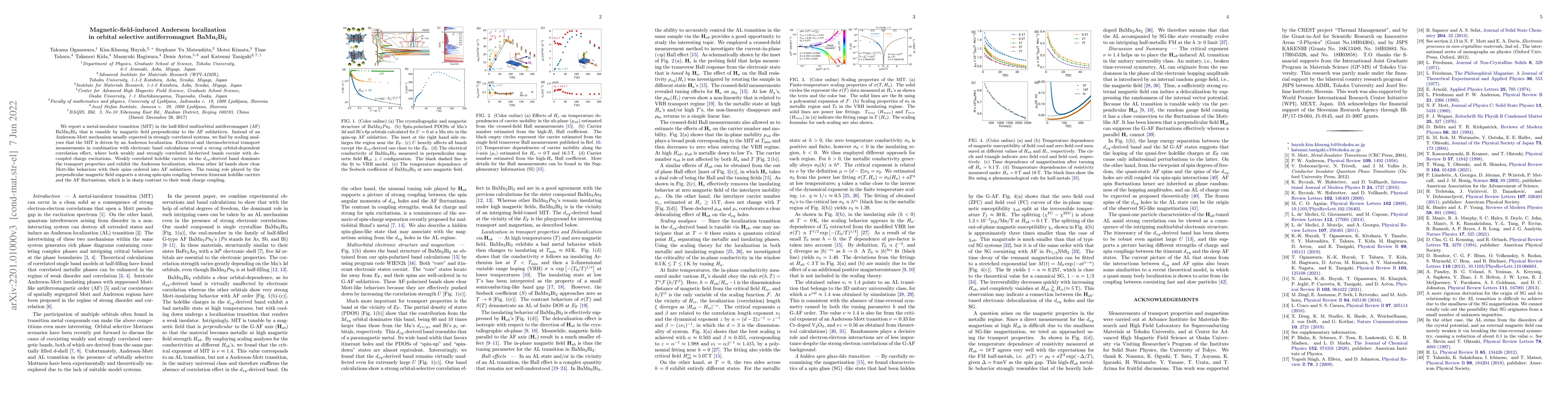 Thumbnail for Magnetic-field-induced Anderson localization in orbital selective
  antiferromagnet BaMn$_2$Bi$_2$
