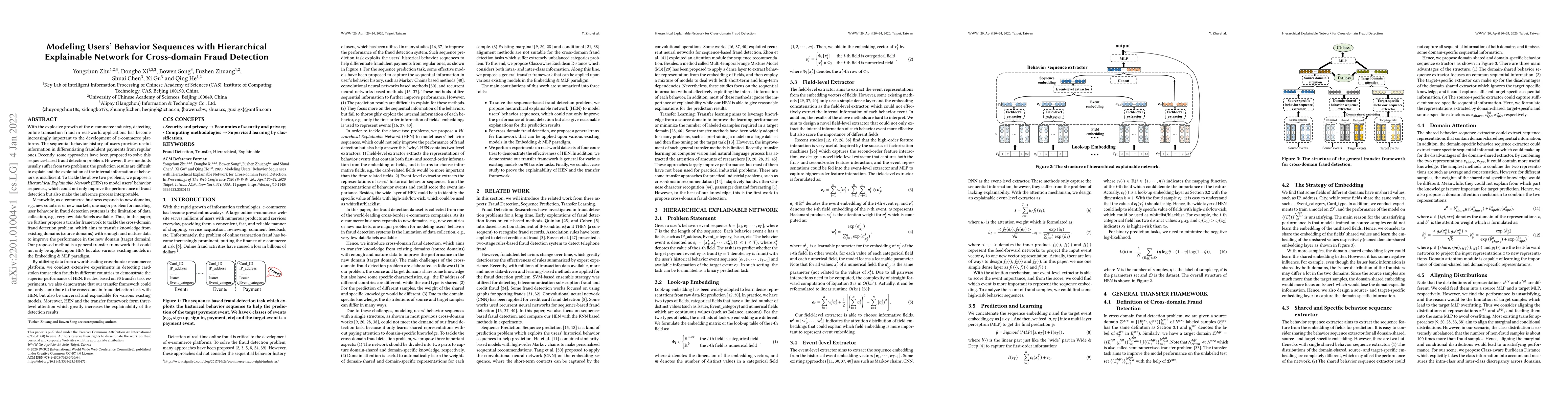 Thumbnail for Modeling Users' Behavior Sequences with Hierarchical Explainable Network
  for Cross-domain Fraud Detection