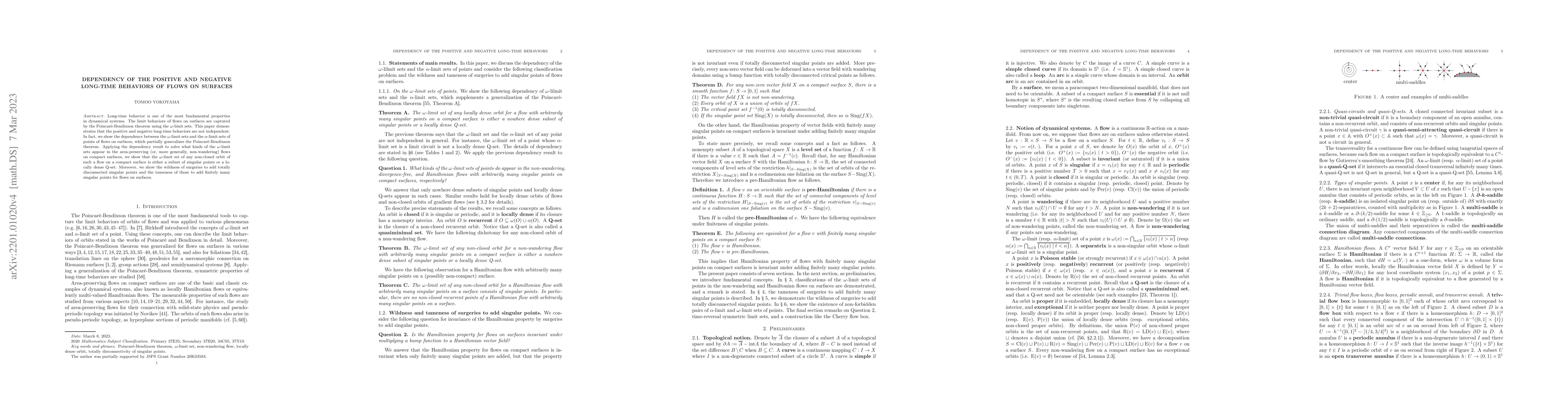 Thumbnail for Dependency of the positive and negative long-time behaviors of flows on
  surfaces