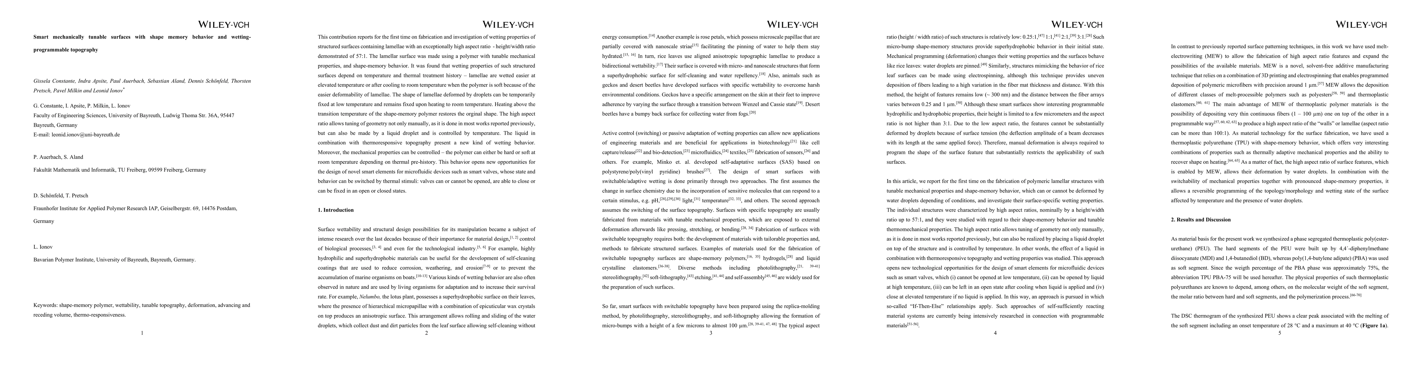 Thumbnail for Smart mechanically tunable surfaces with shape memory behavior and
  wetting-programmable topography