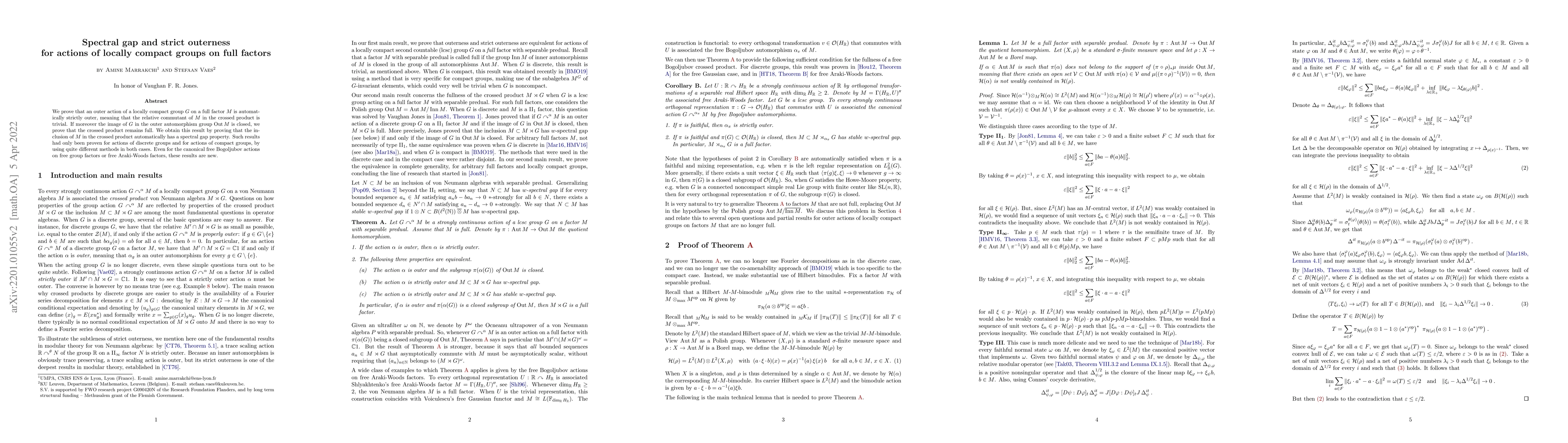Thumbnail for Spectral gap and strict outerness for actions of locally compact groups
  on full factors