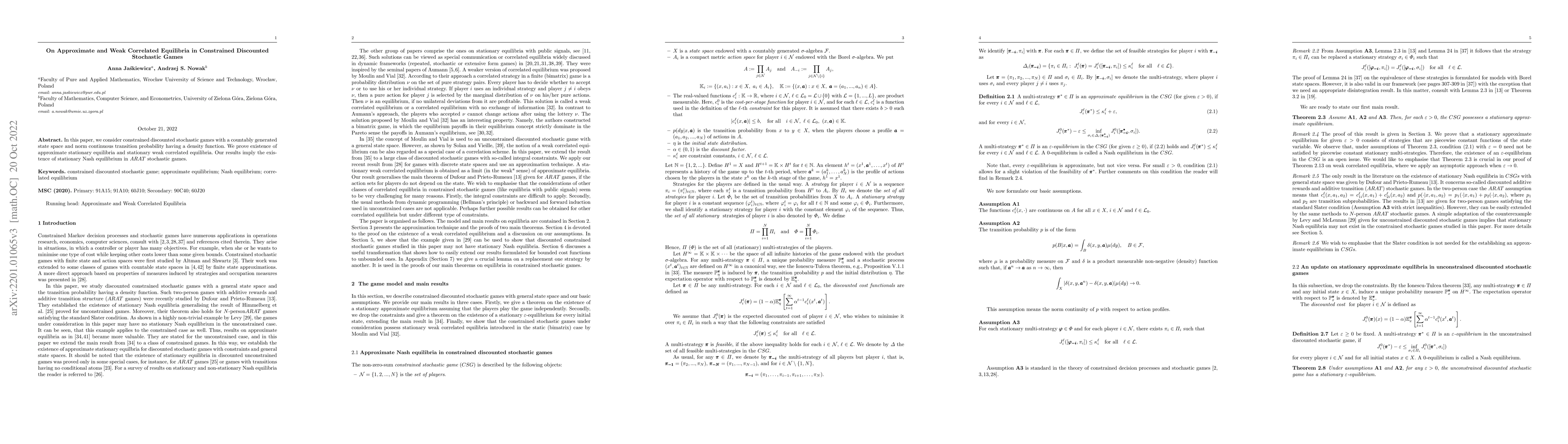Thumbnail for On approximate and weak correlated equilibria in constrained discounted
  stochastic games