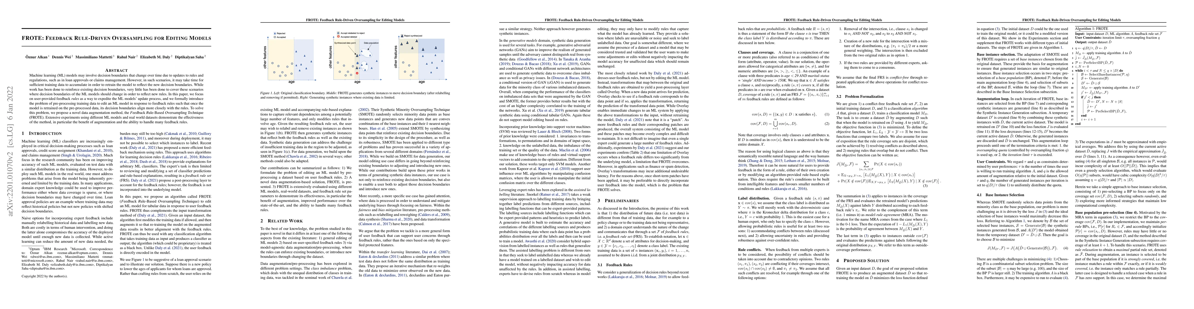 Thumbnail for FROTE: Feedback Rule-Driven Oversampling for Editing Models