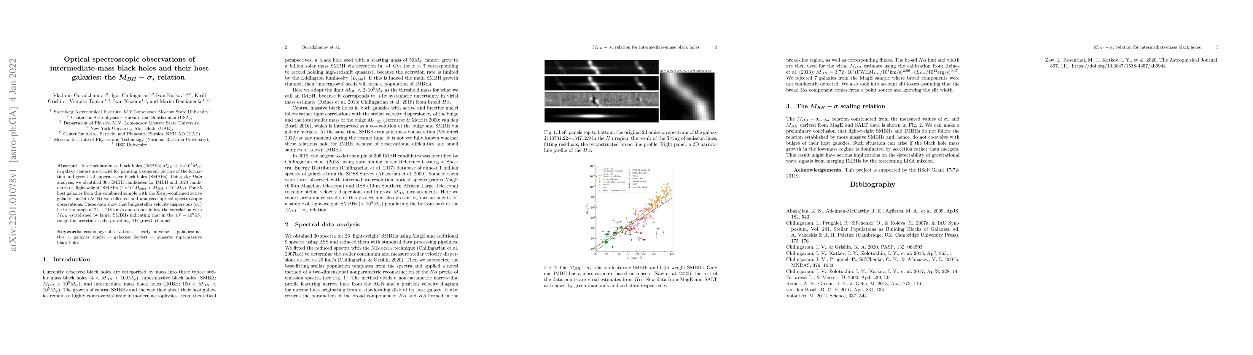 Thumbnail for Optical spectroscopic observations of intermediate-mass black holes and
  their host galaxies: the $M_{BH}-\sigma_*$ relation