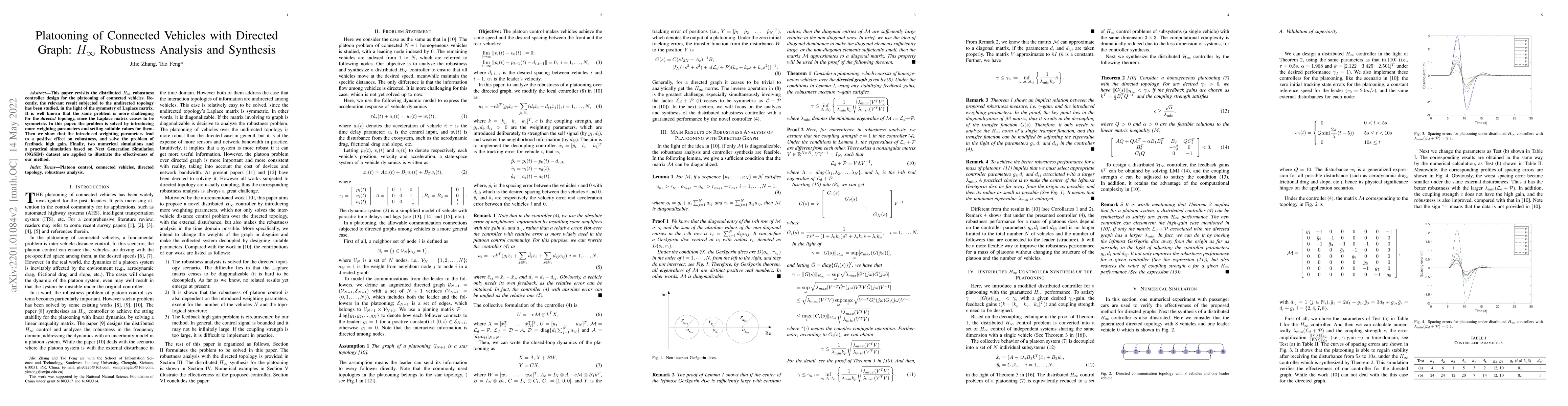 Thumbnail for Platooning of Connected Vehicles with Directed Graph: $H_\infty$
  Robustness Analysis and Synthesis
