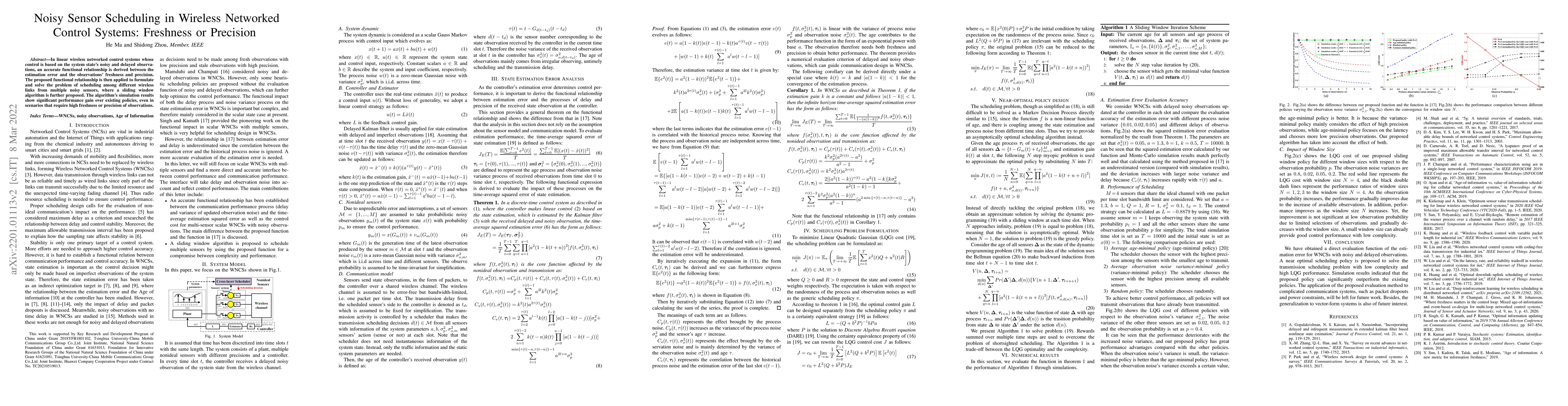 Thumbnail for Noisy Sensor Scheduling in Wireless Networked Control Systems: Freshness
  or Precision