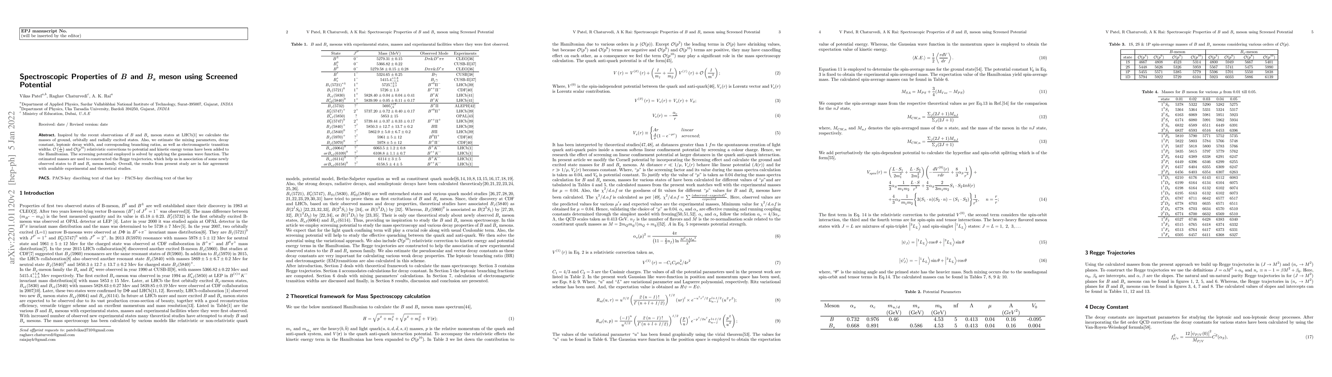 Thumbnail for Spectroscopic Properties of $\mathit {B}$ and $\mathit {B_s}$ meson
  using Screened Potential