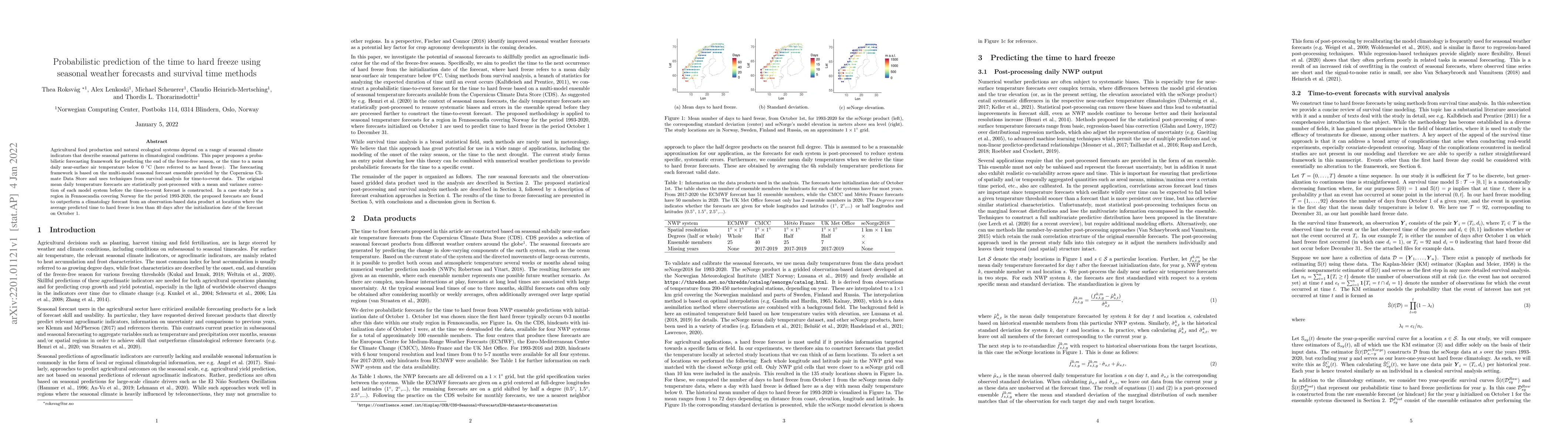 Thumbnail for Probabilistic prediction of the time to hard freeze using seasonal
  weather forecasts and survival time methods