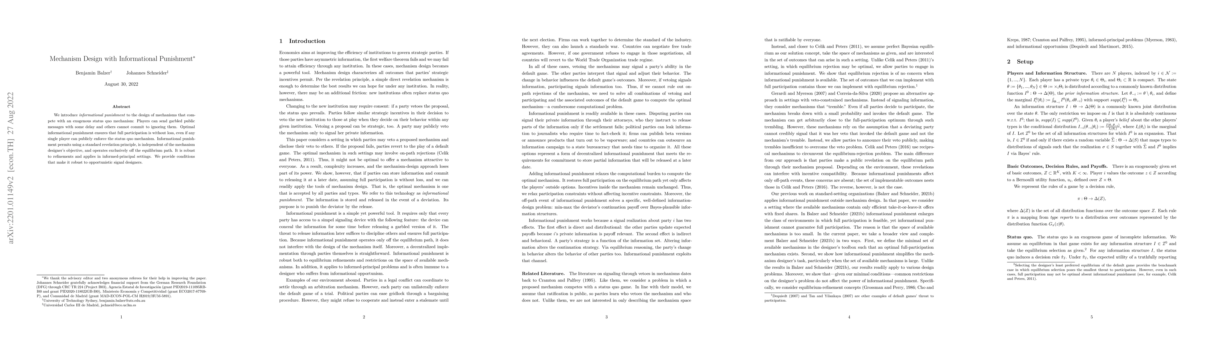 Thumbnail for Mechanism Design with Informational Punishment