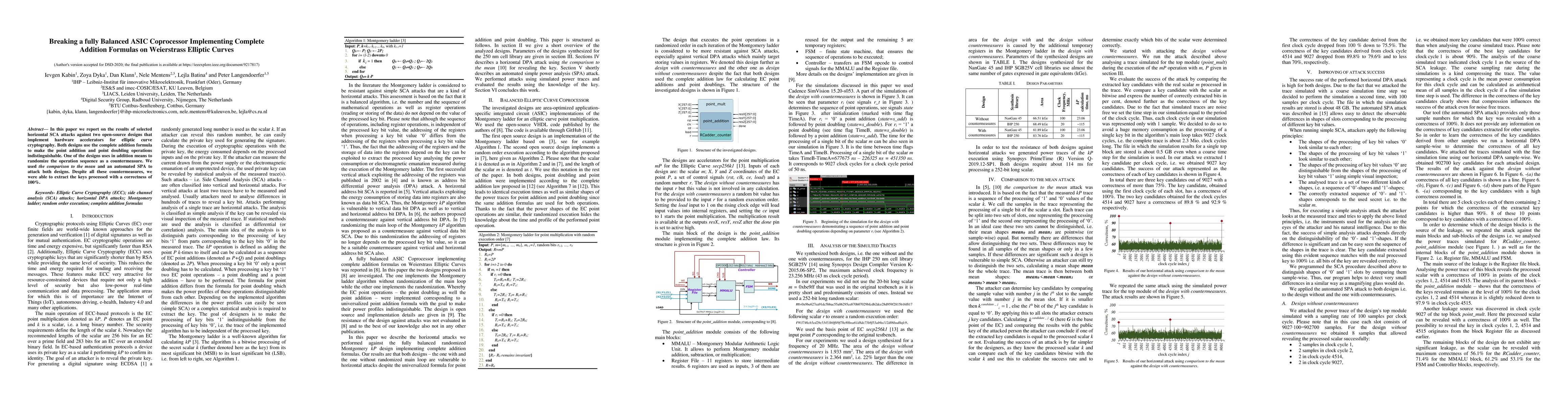 Thumbnail for Breaking a fully Balanced ASIC Coprocessor Implementing Complete
  Addition Formulas on Weierstrass Elliptic Curves