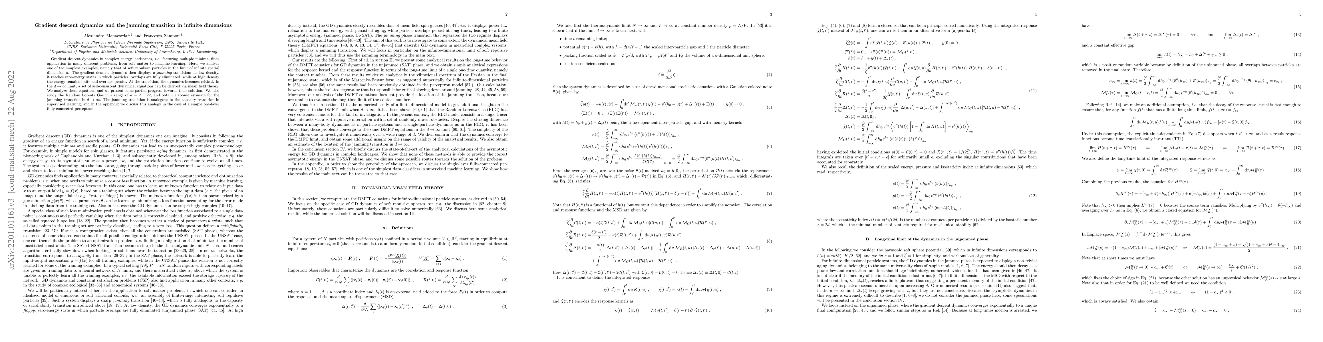 Thumbnail for Gradient descent dynamics and the jamming transition in infinite
  dimensions