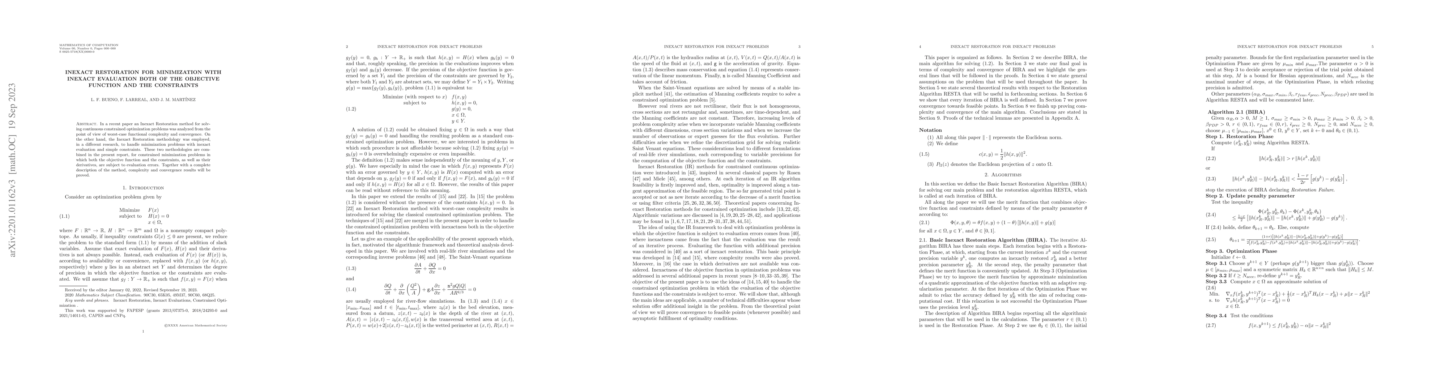 Thumbnail for Inexact Restoration for Minimization with Inexact Evaluation both of the
  Objective Function and the Constraints