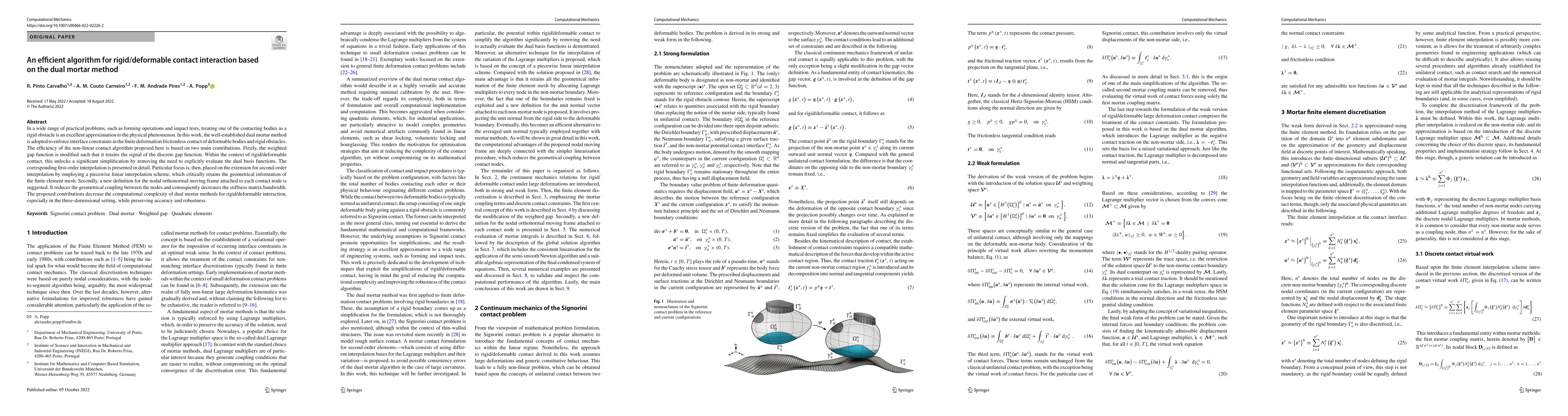 Thumbnail for An Efficient Contact Algorithm for Rigid/Deformable Interaction based on
  the Dual Mortar Method
