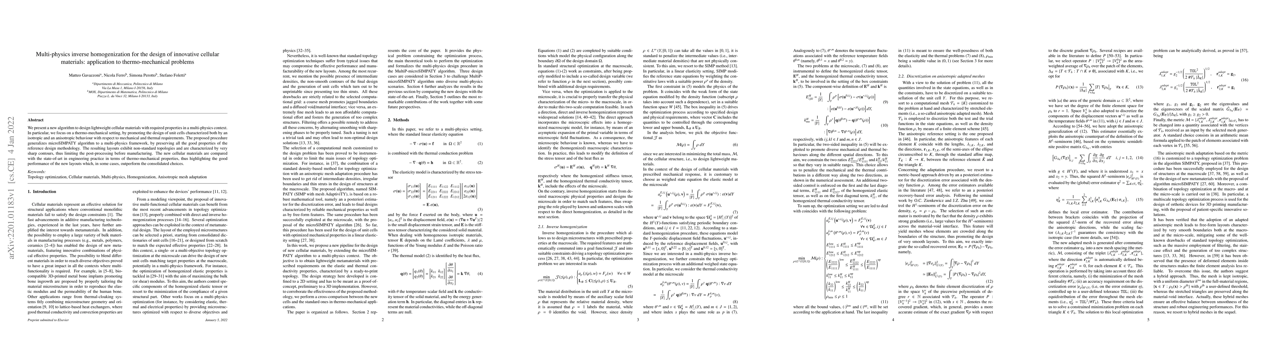 Thumbnail for Multi-physics inverse homogenization for the design of innovative
  cellular materials: application to thermo-mechanical problems
