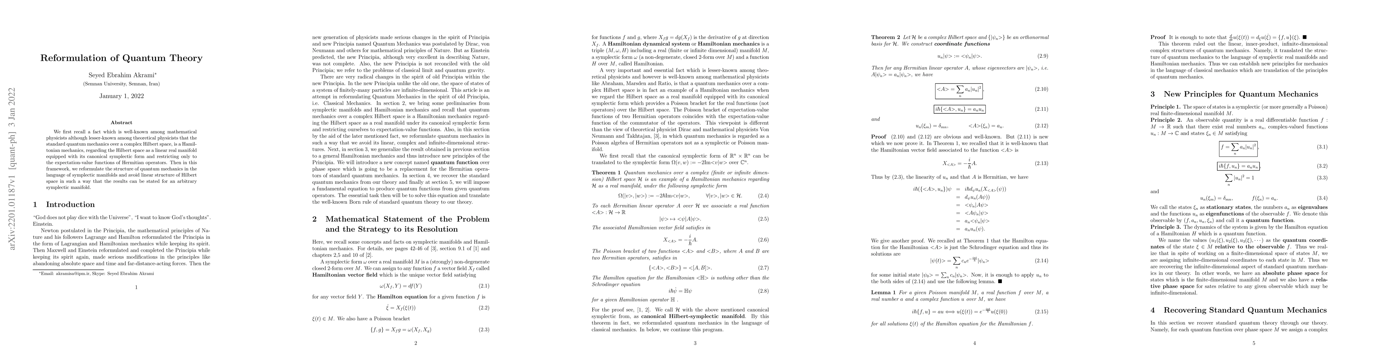 Thumbnail for Reformulation of Quantum Theory