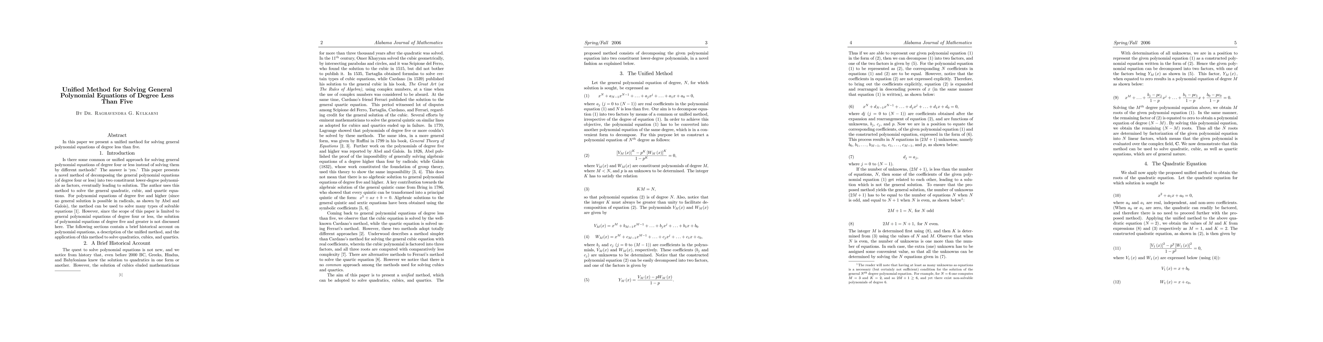 Thumbnail for Unified Method for Solving General Polynomial Equations of Degree Less
  Than Five