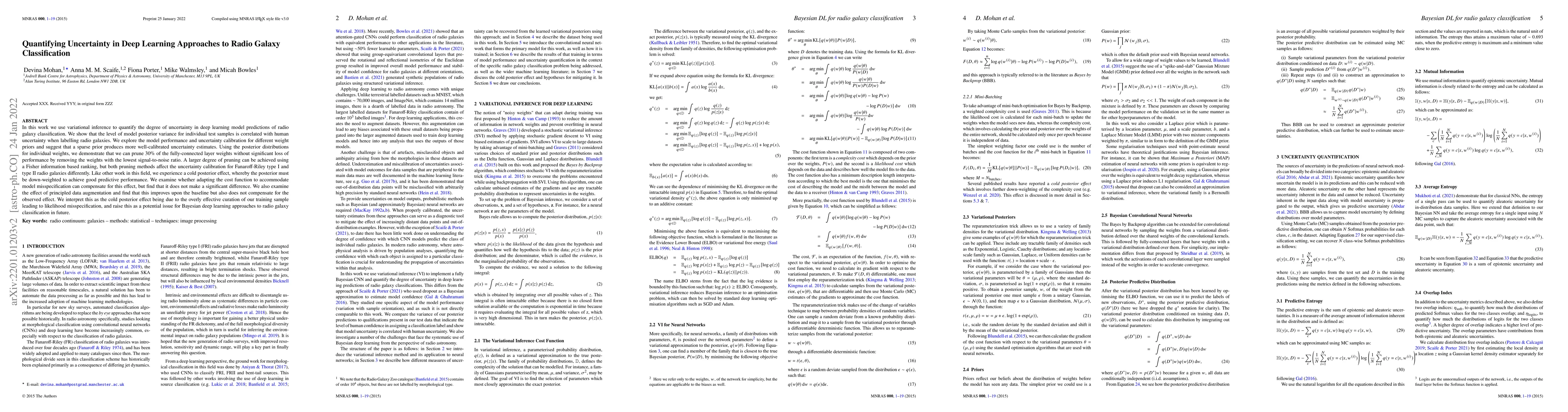 Thumbnail for Quantifying Uncertainty in Deep Learning Approaches to Radio Galaxy
  Classification
