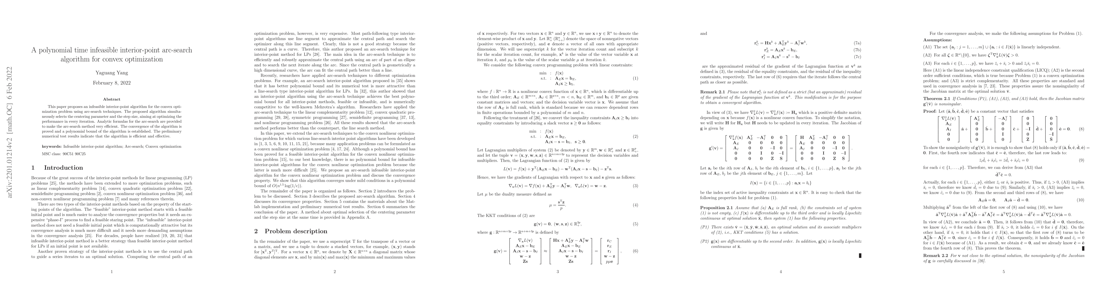 Thumbnail for A polynomial time infeasible interior-point arc-search algorithm for
  convex optimization