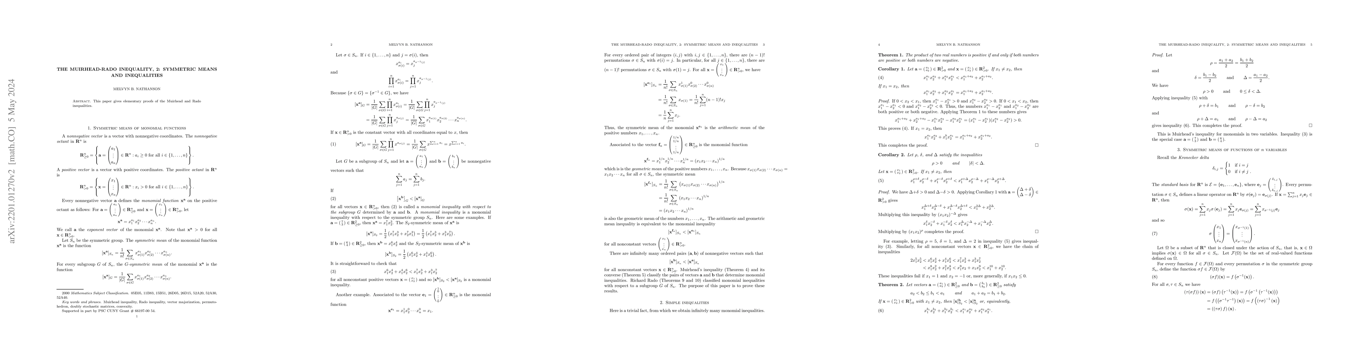 Thumbnail for The Muirhead-Rado inequality, 2: Symmetric means and inequalities