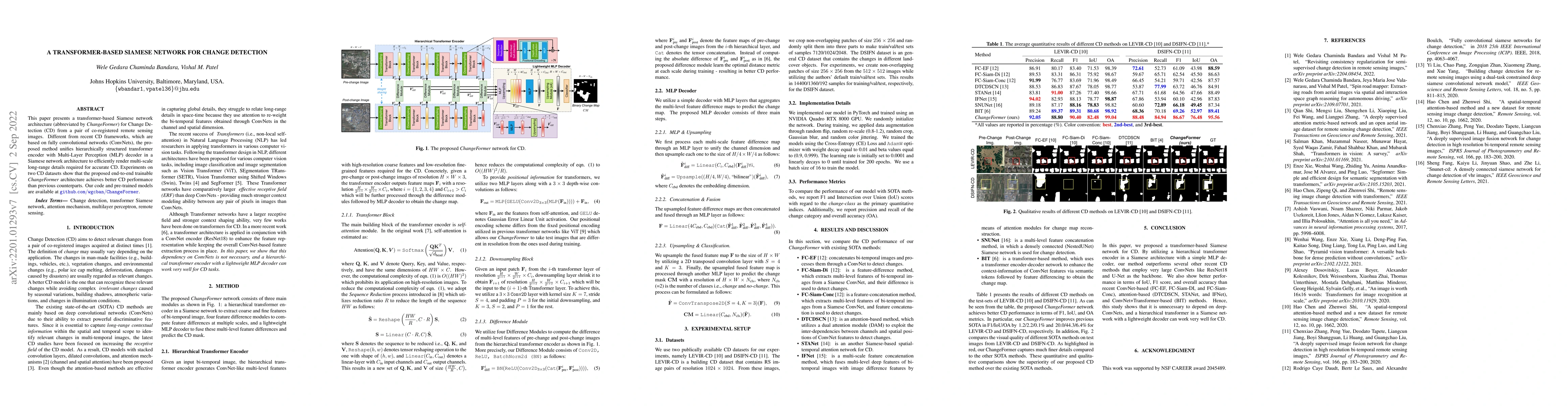 Thumbnail for A Transformer-Based Siamese Network for Change Detection
