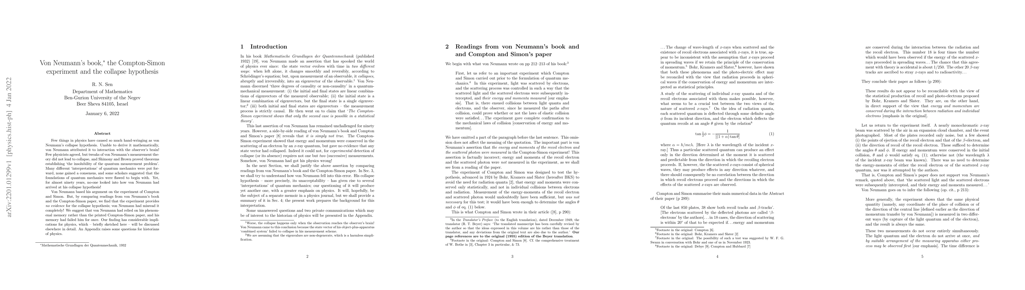 Thumbnail for Von Neumann's book, the Compton-Simon experiment and the collapse
  hypothesis