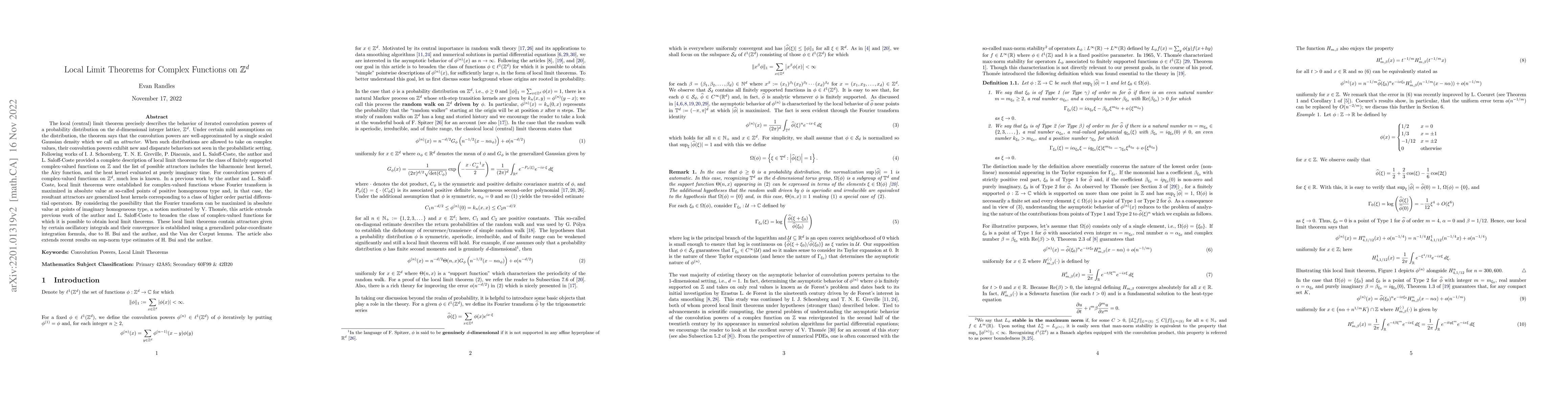 Thumbnail for Local Limit Theorems for Complex Functions on $\mathbb{Z}^d$