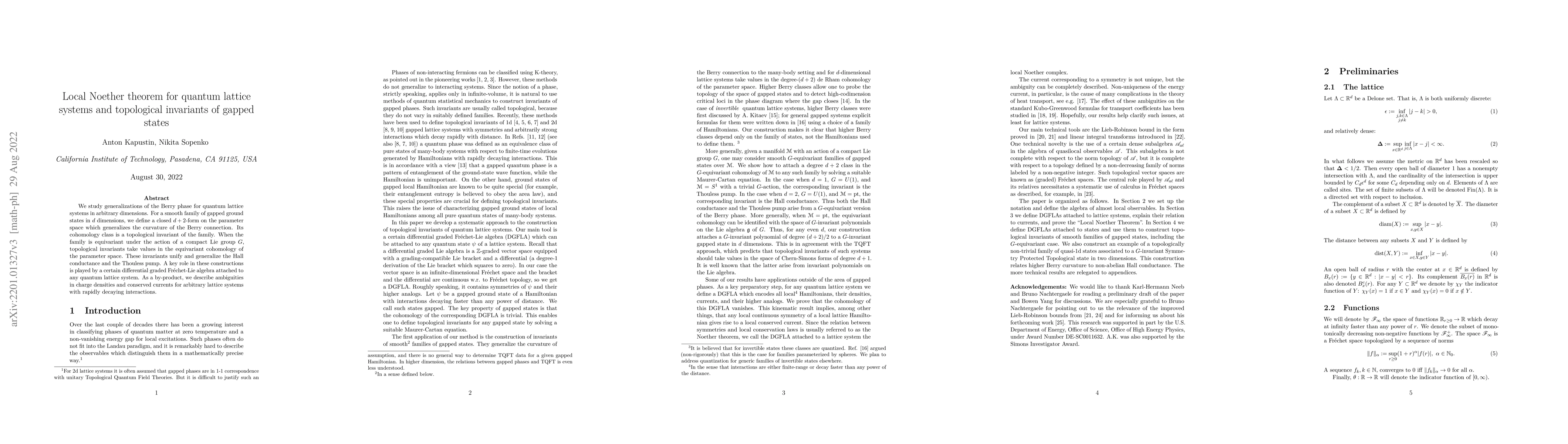 Thumbnail for Local Noether theorem for quantum lattice systems and topological
  invariants of gapped states