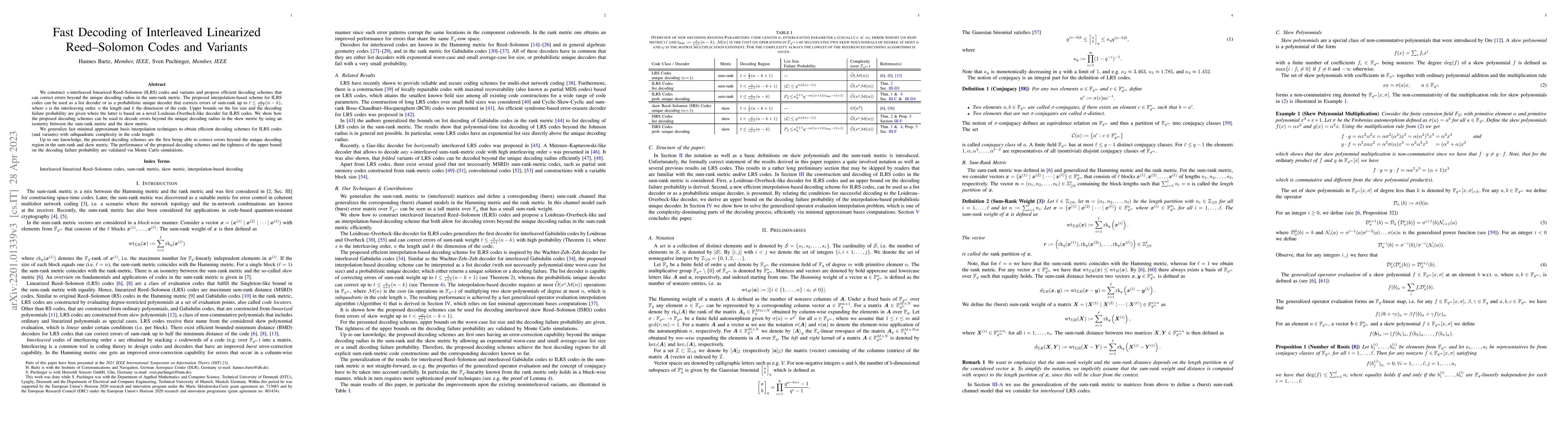 Thumbnail for Fast Decoding of Interleaved Linearized Reed-Solomon Codes and Variants