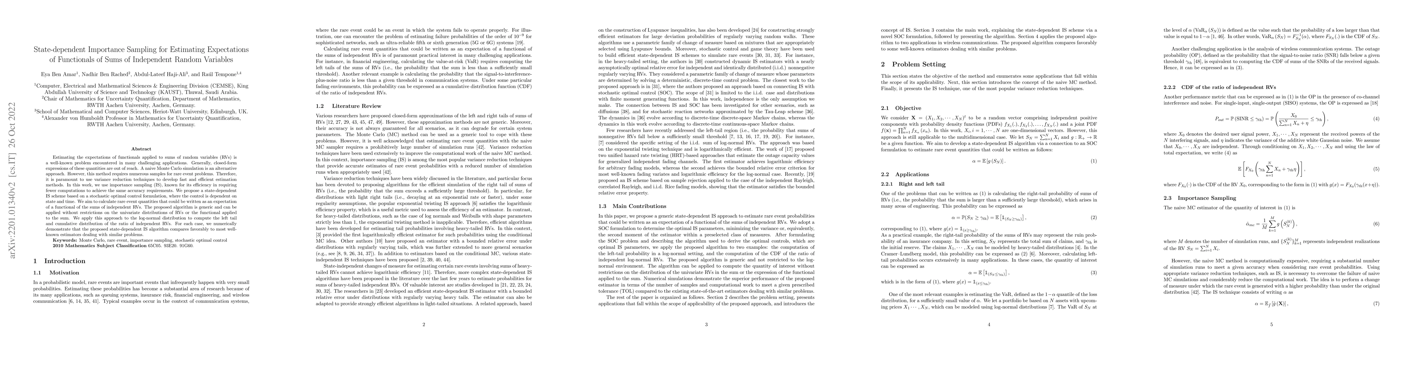 Thumbnail for State-dependent Importance Sampling for Estimating Expectations of
  Functionals of Sums of Independent Random Variables