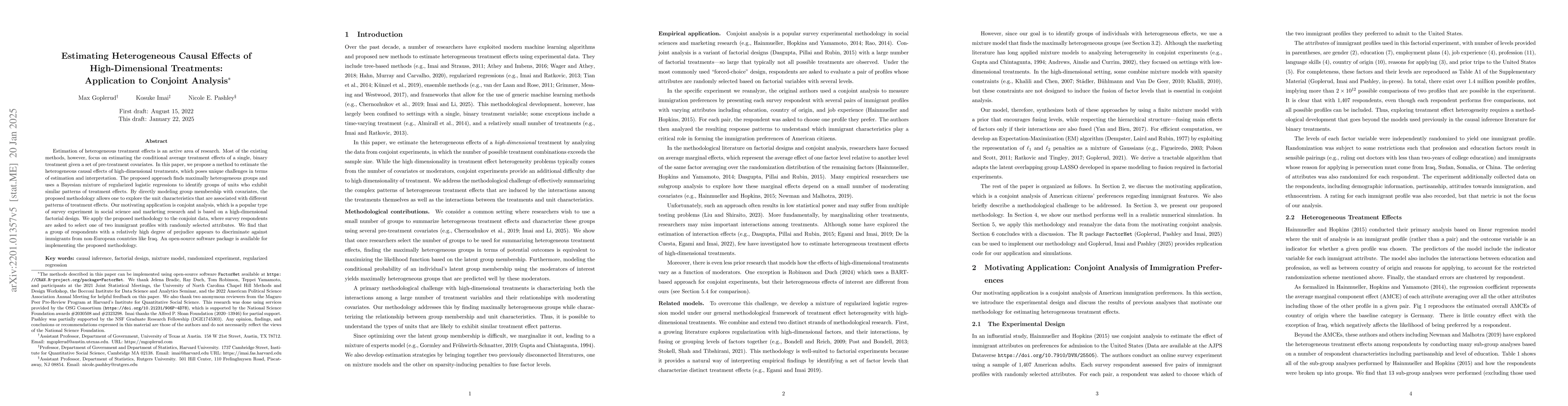 Thumbnail for Estimating Heterogeneous Causal Effects of High-Dimensional Treatments:
  Application to Conjoint Analysis