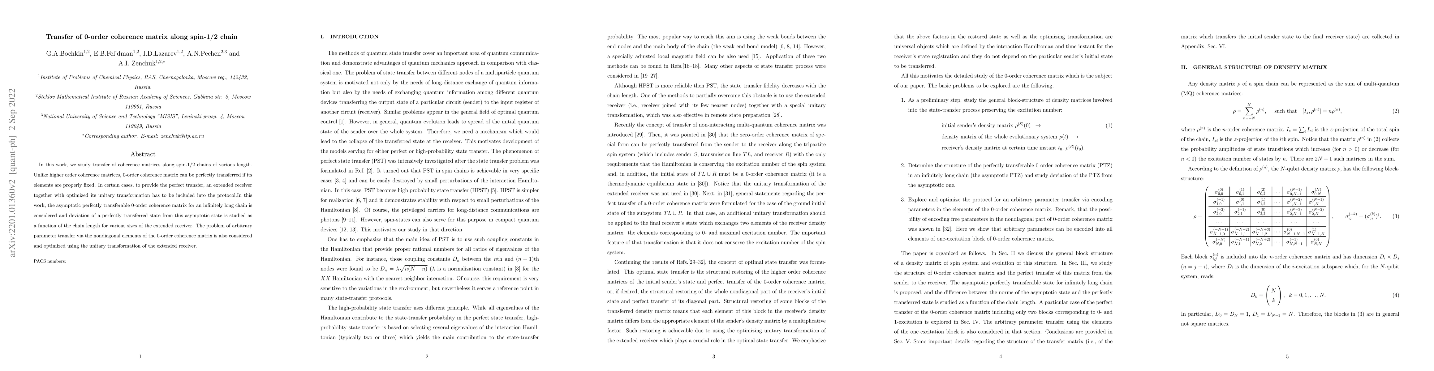 Thumbnail for Transfer of 0-order coherence matrix along spin-1/2 chain