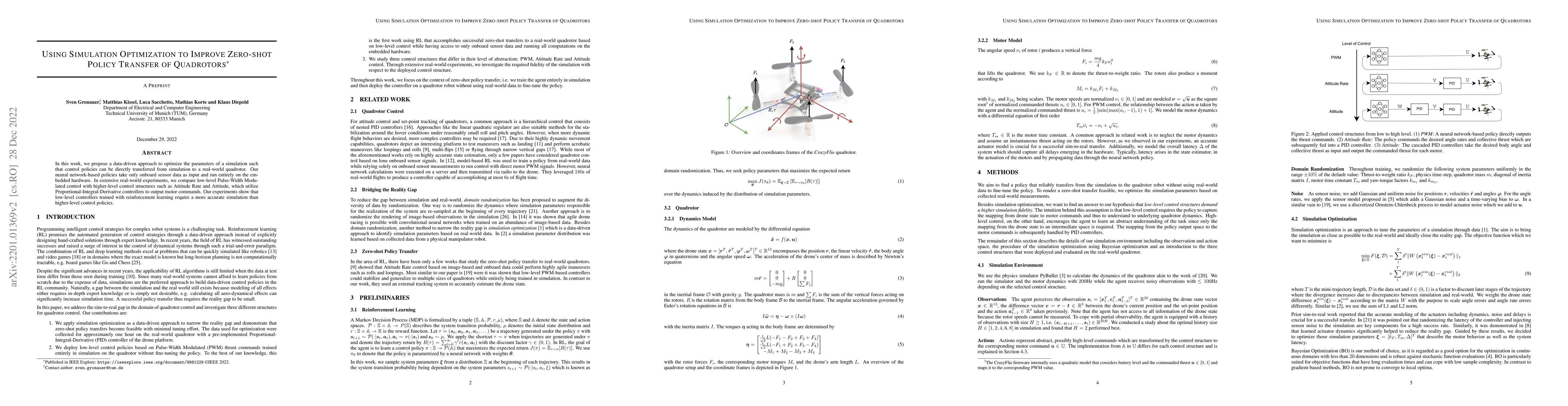 Thumbnail for Using Simulation Optimization to Improve Zero-shot Policy Transfer of
  Quadrotors