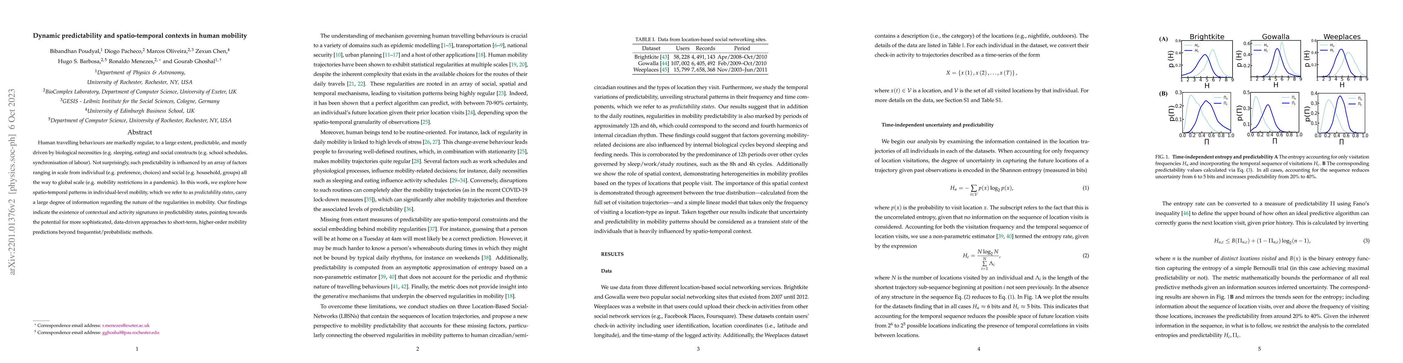 Thumbnail for Dynamic predictability and spatio-temporal contexts in human mobility