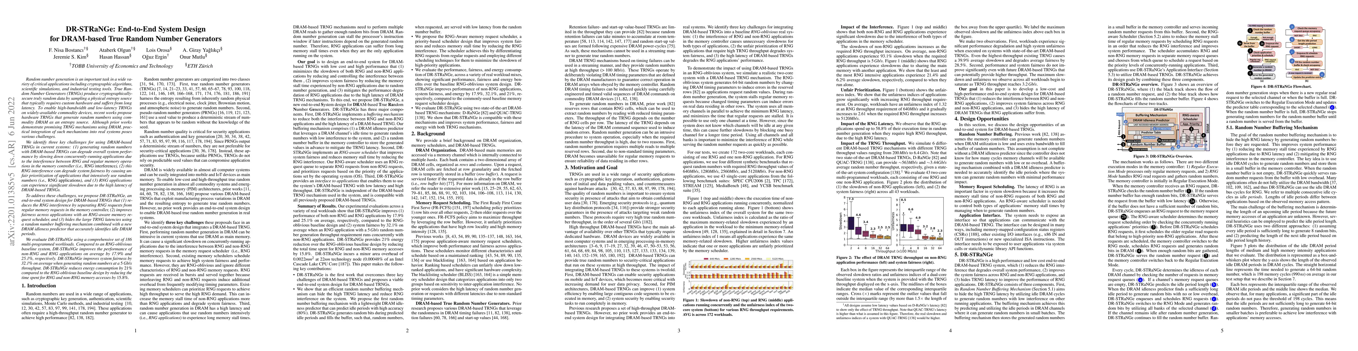 Thumbnail for DR-STRaNGe: End-to-End System Design for DRAM-based True Random Number
  Generators