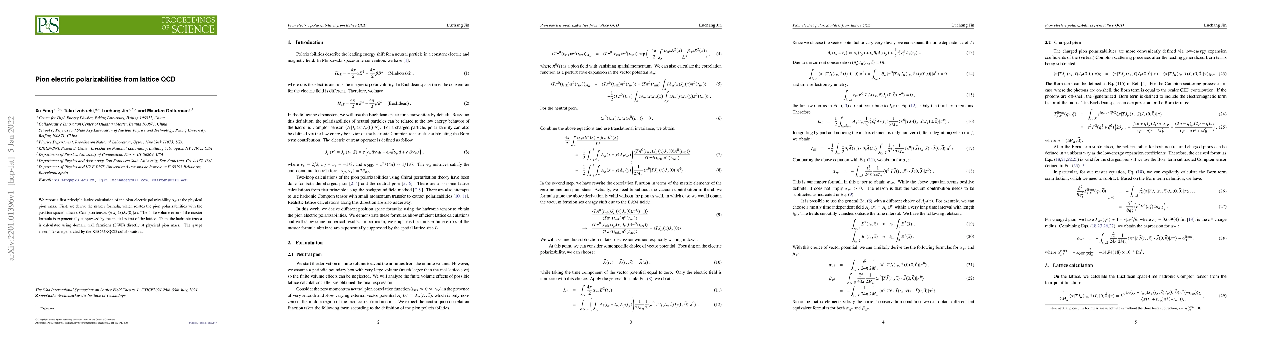 Thumbnail for Pion electric polarizabilities from lattice QCD