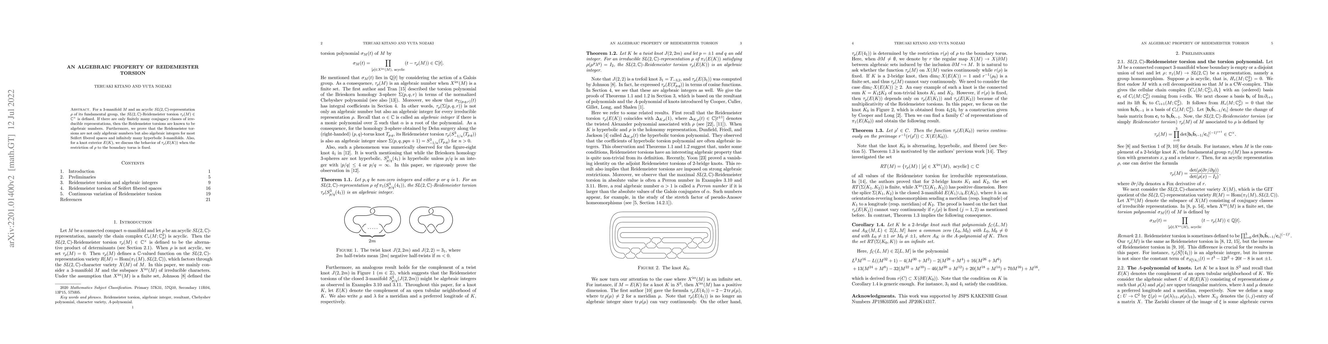 Thumbnail for An algebraic property of Reidemeister torsion