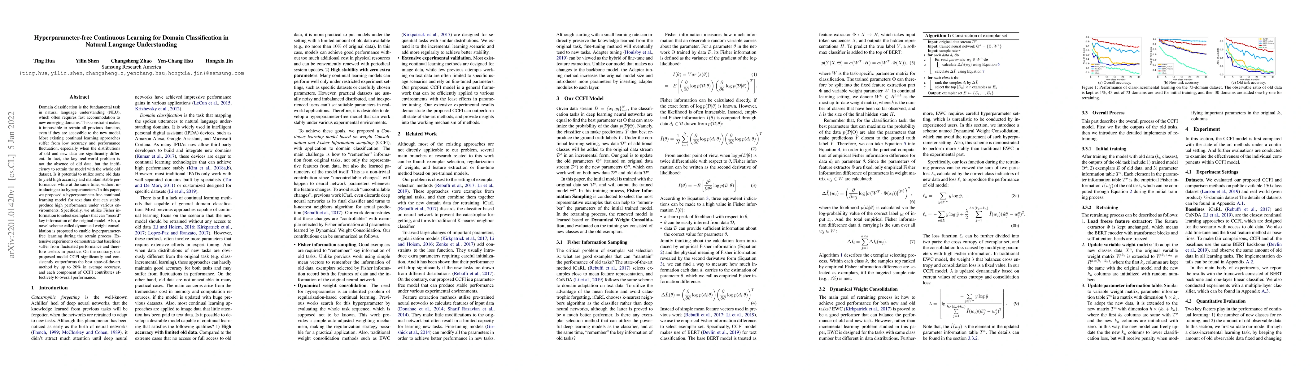 Thumbnail for Hyperparameter-free Continuous Learning for Domain Classification in
  Natural Language Understanding