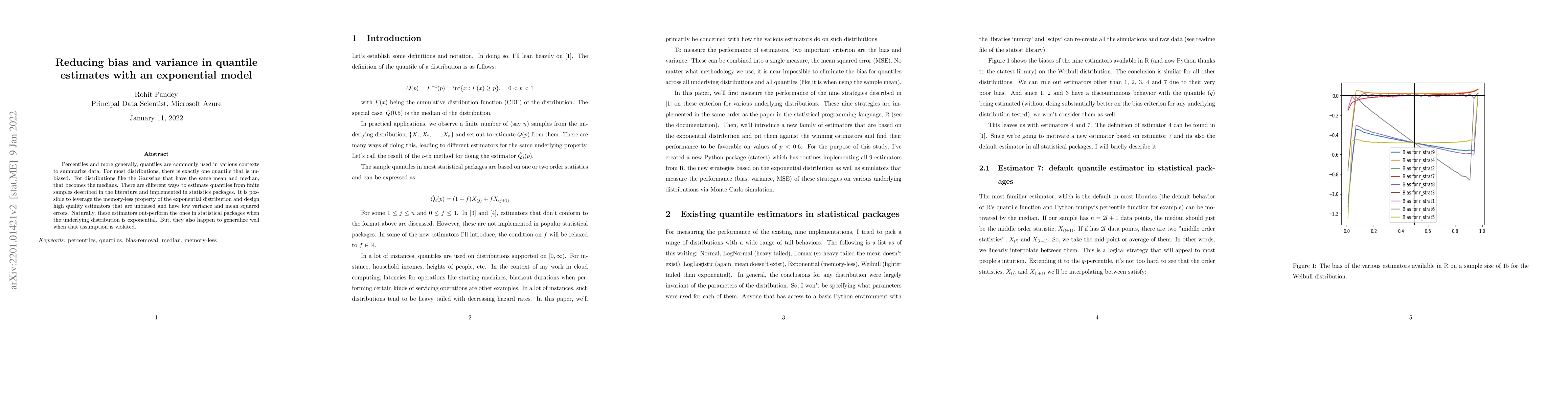 Thumbnail for Reducing bias and variance in quantile estimates with an exponential
  model