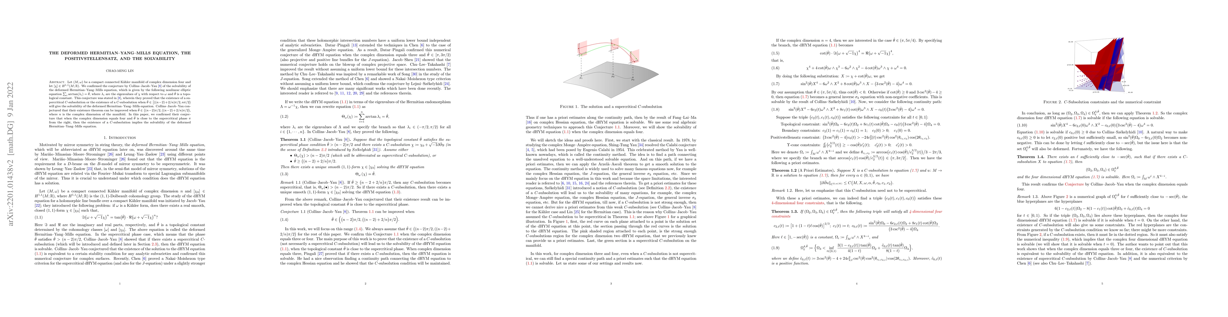Thumbnail for The Deformed Hermitian--Yang--Mills Equation, the Positivstellensatz,
  and the Solvability