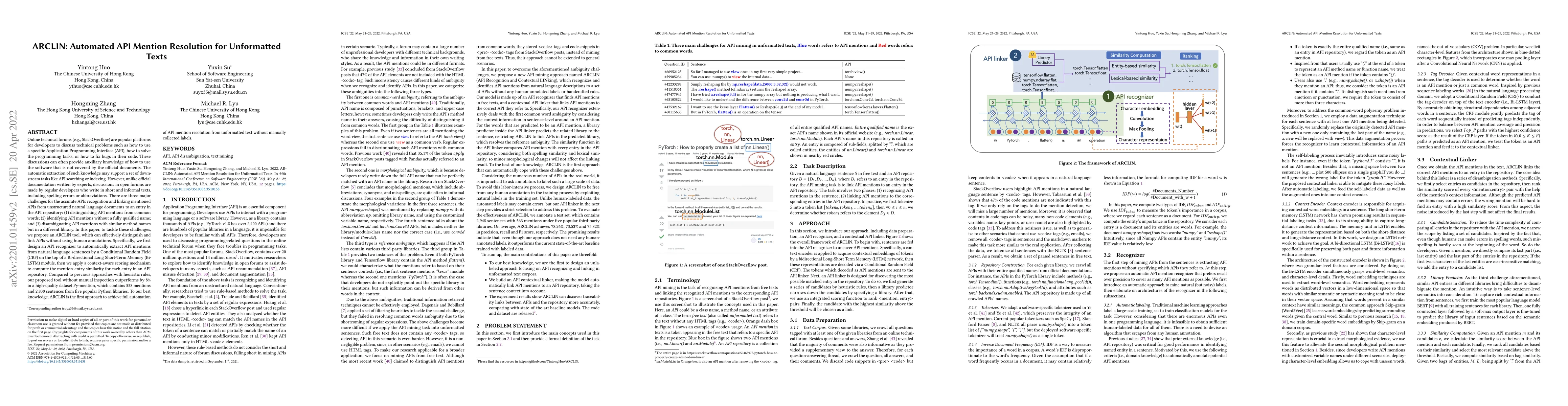 Thumbnail for ARCLIN: Automated API Mention Resolution for Unformatted Texts