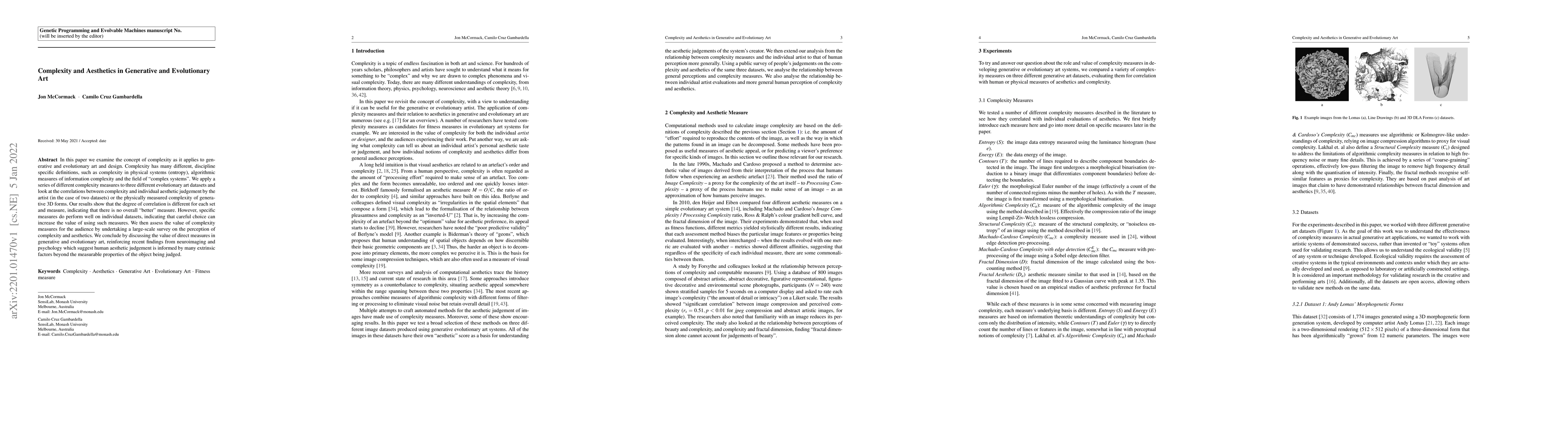 Thumbnail for Complexity and Aesthetics in Generative and Evolutionary Art