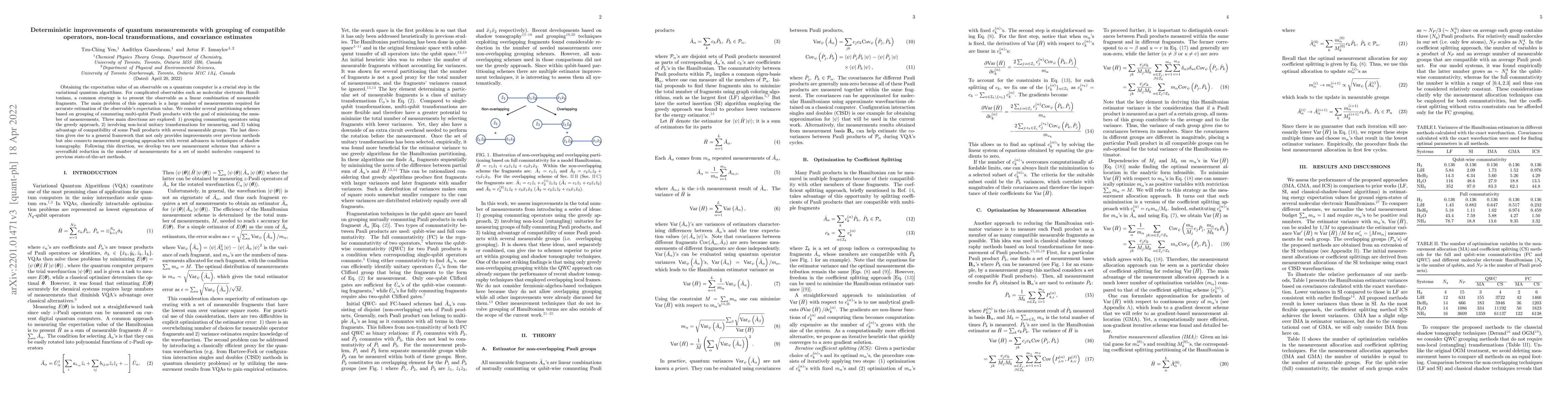 Thumbnail for Deterministic improvements of quantum measurements with grouping of
  compatible operators, non-local transformations, and covariance estimates