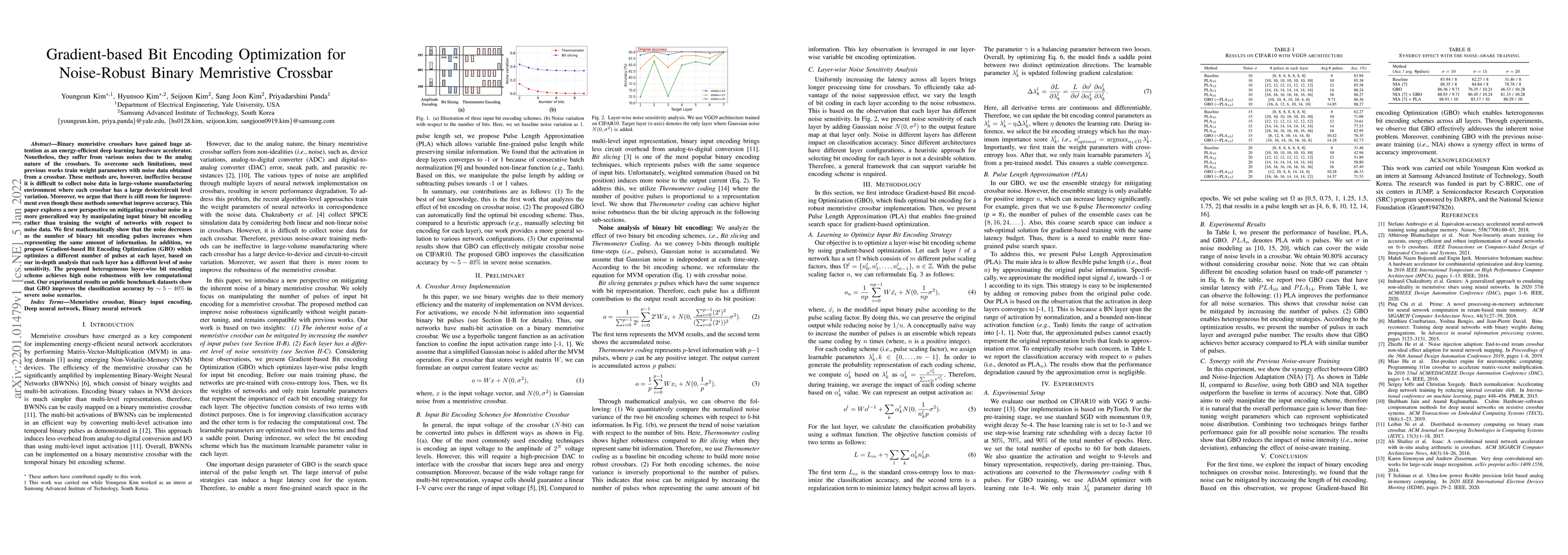 Thumbnail for Gradient-based Bit Encoding Optimization for Noise-Robust Binary
  Memristive Crossbar