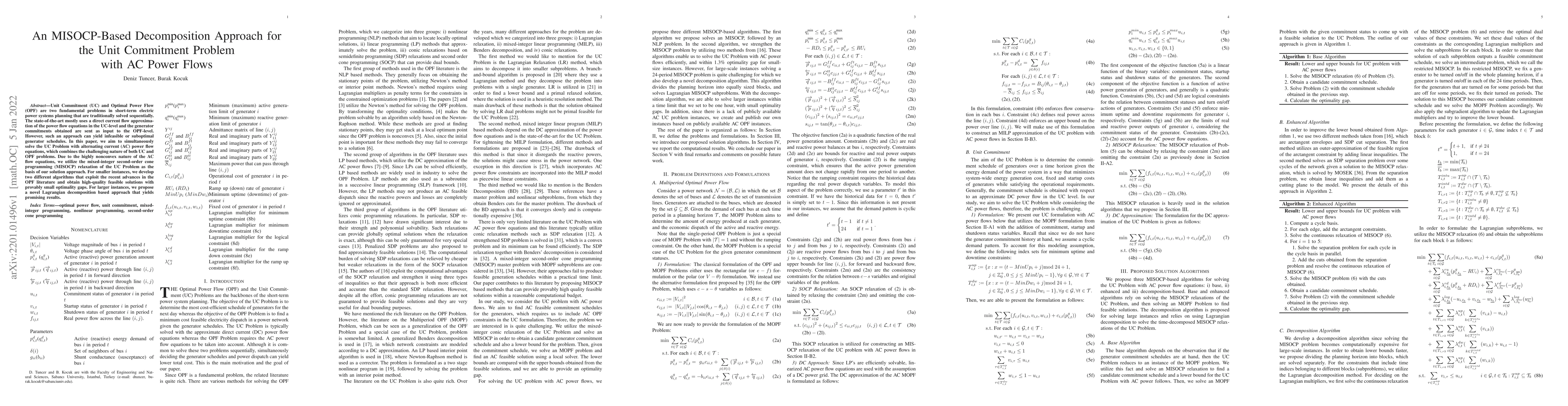 Thumbnail for An MISOCP-Based Decomposition Approach for the Unit Commitment Problem
  with AC Power Flows