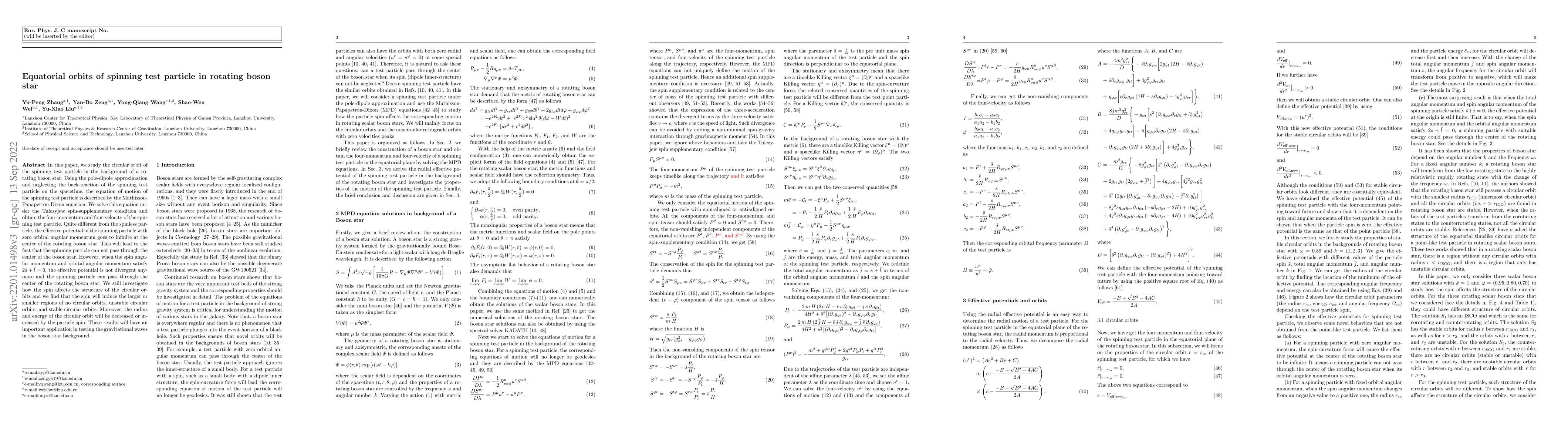 Thumbnail for Equatorial orbits of spinning test particle in rotating boson star