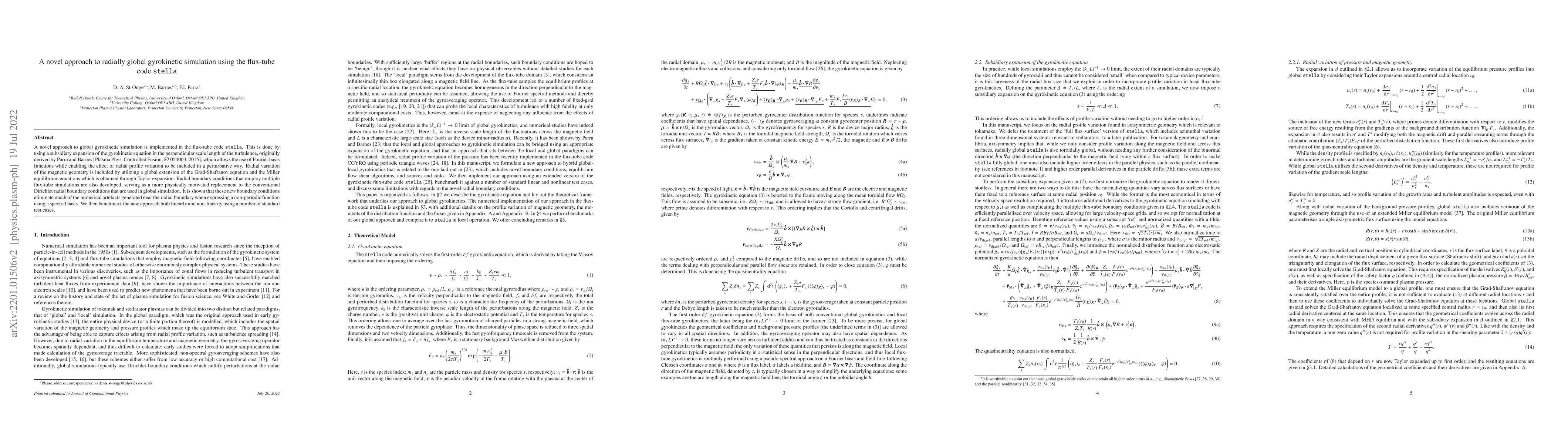 Thumbnail for A novel approach to radially global gyrokinetic simulation using the
  flux-tube code $\texttt{stella}$