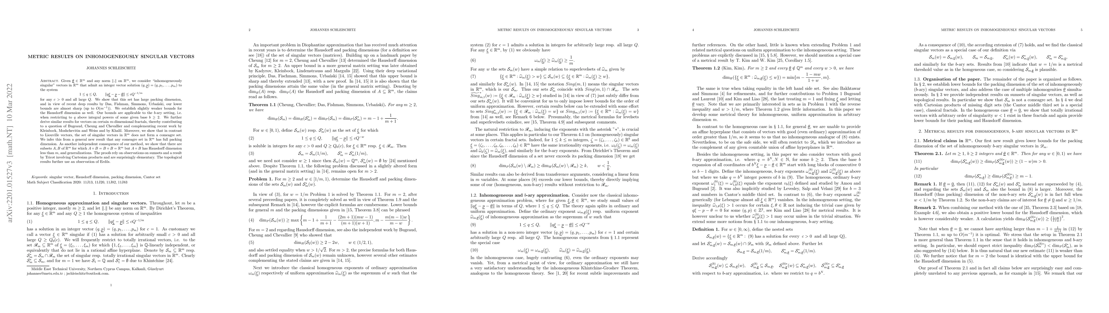 Thumbnail for Metric results on inhomogeneously singular vectors