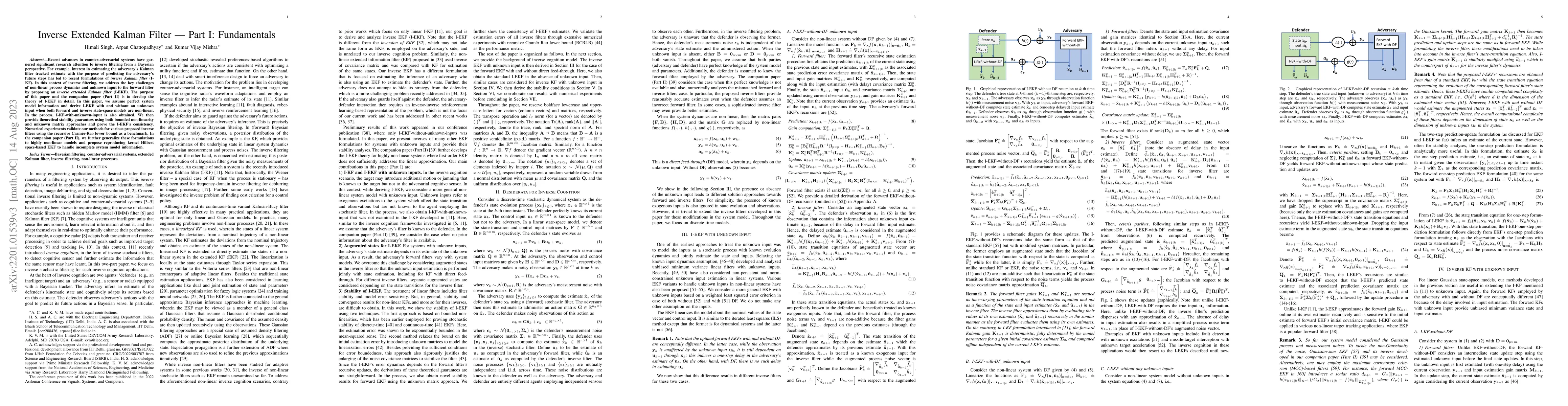 Thumbnail for Inverse Extended Kalman Filter -- Part I: Fundamentals