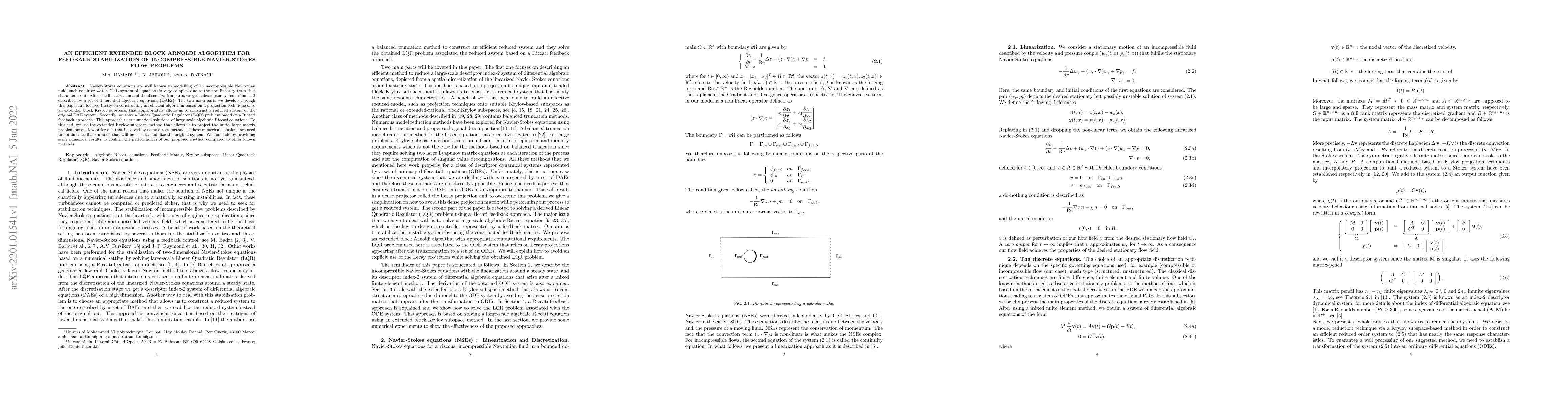 Thumbnail for An efficient extended block Arnoldi algorithm for feedback stabilization
  of incompressible Navier-Stokes flow problems